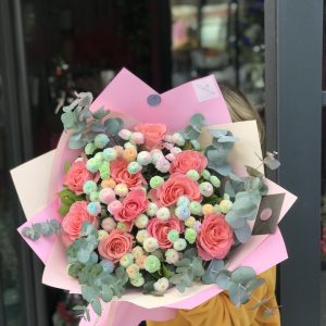Veronas İzmir Pembe Gül Rainbow Santini Buket